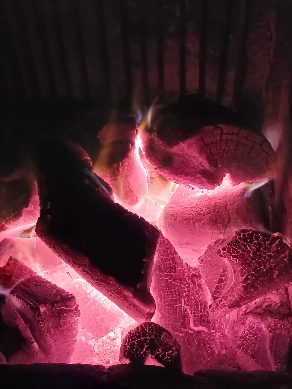 Brasas encendidas de carbón vegetal de quebracho de larga duración