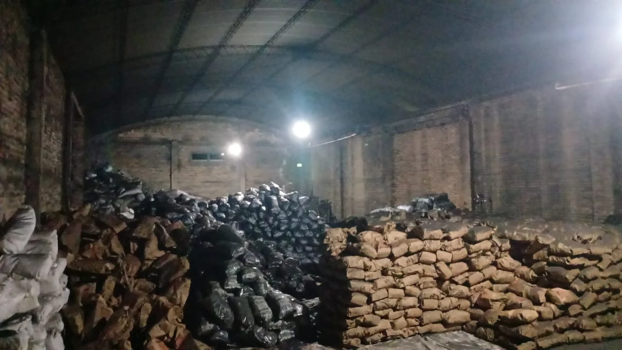 Depósito con gran stock de bolsas de carbón vegetal